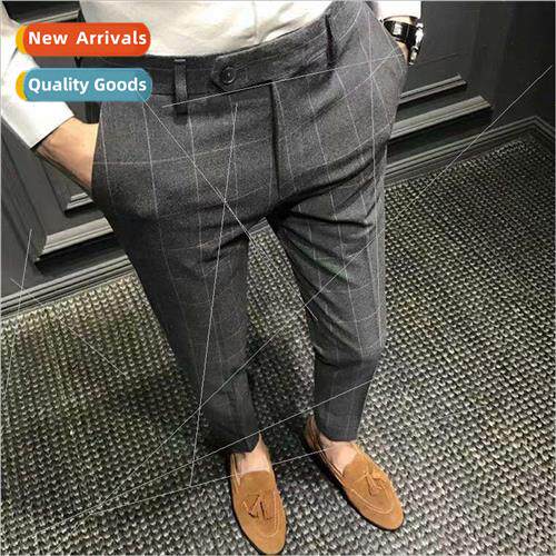 Spring plaid casual suit pants male Slim Korean mens small l