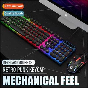 New punk keyboard and mouse round keycaps wired USB light me