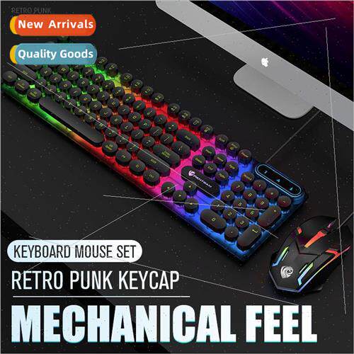 New punk keyboard and mouse round keycaps wired USB light me