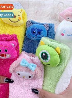 Winnie the Pooh socks girls cute coral fluffy plush socks wi