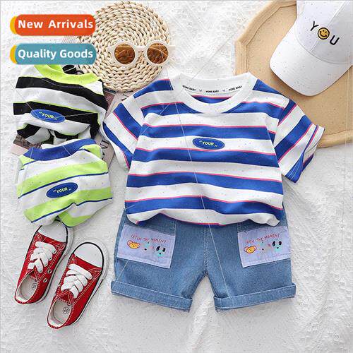 Korean summer color clashing childrens suit short-sleeved t-
