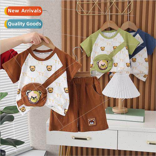 Boys summer bear full print three-dimensional bag short-slee