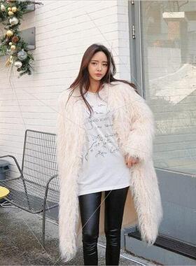 2020 fall and winter womens fur faux wool long fur coat
