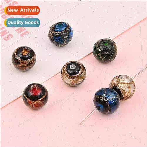 Vintage gold leaf glaze incense gray round beads loose beads
