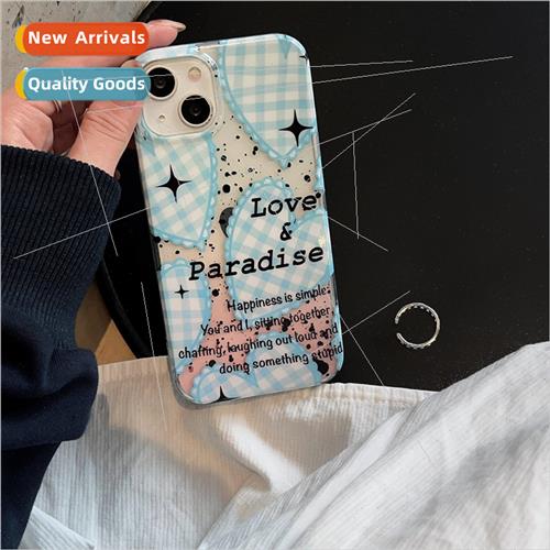 Korean wind ins ink splash English plaid love 适用 iPhone 12