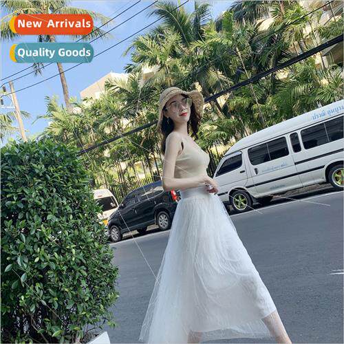 Half-body skirt 2019 new mesh skirt pleated skirt fairy skir
