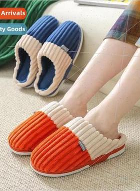 Patchwork corduroy TPR two-color bottom couple cotton slippe