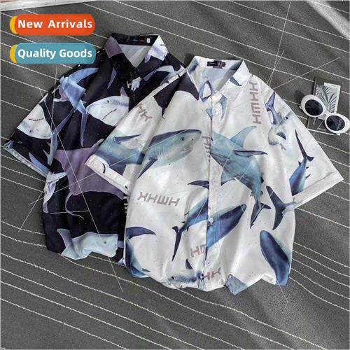 Short-sleeved shirt jacket ins summer cartoon shark flower c