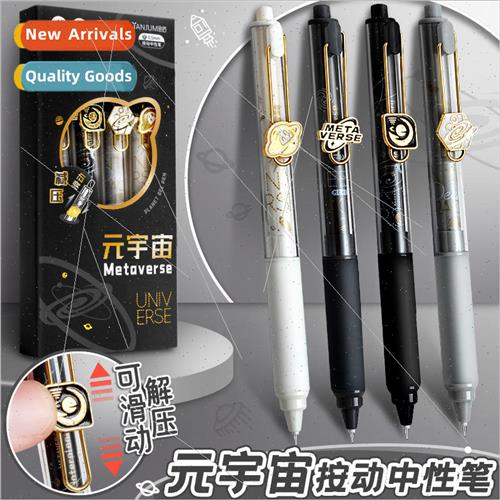 New  universe neutral pen black metal clip slide unzip press