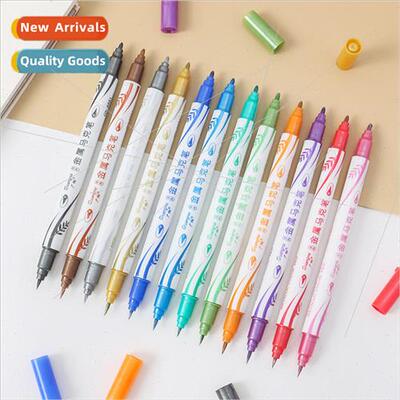 6551 Dual Tip Soft and Hard Metallic Pens 12 Colors Set DIY