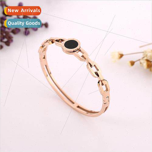 Black round titanium steel bracelet hollowed out fashion wit