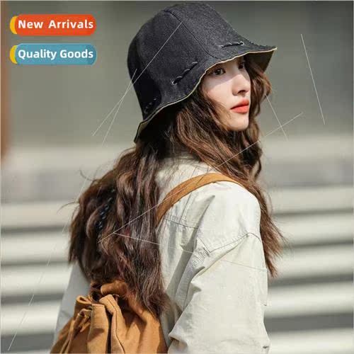 Female summer drawstring cowboy fisherman hat show face smal