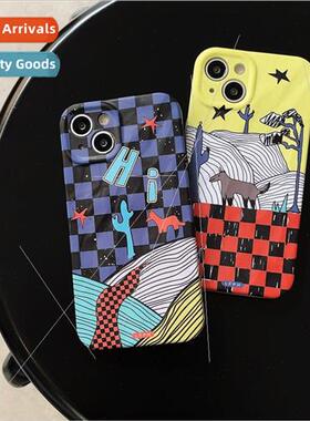 Niche plaid illustration 适用 iPhone 14Pro phone case Apple