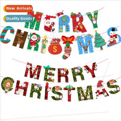 Christmas cartoon paper pull flag hotel shopping mall scene