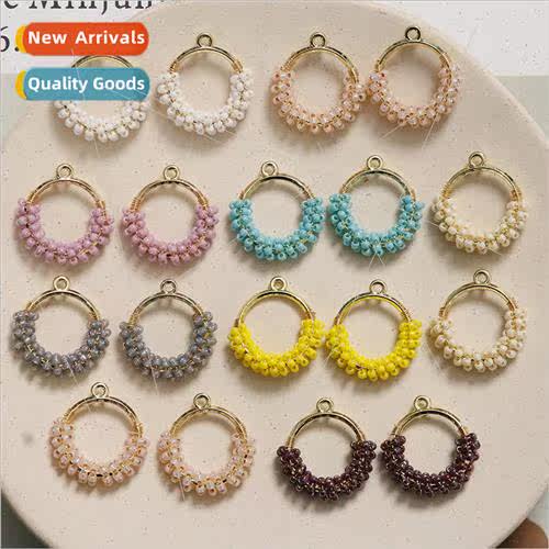 Korean geometric round rice beads alloy pendant diy handmade