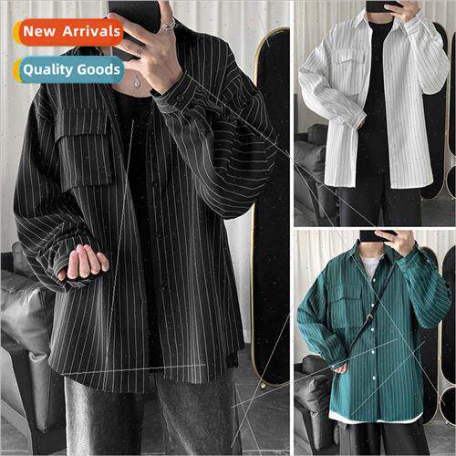 Striped shirt men Harajuku wind  casual long-sleeved shirt K
