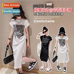 new long letters the Korean 2023 dress slit summer Girls