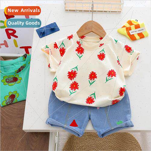 2023 new girls suit summer baby clothes t-shirt jeans Korean