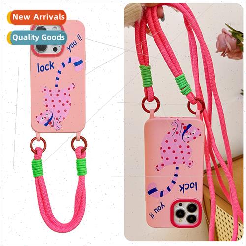 INS Girls Polka Dot Pink Cat Lanyard 适用 iphone14Pro max Ap