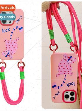 INS Girls Polka Dot Pink Cat Lanyard 适用 iphone14Pro max Ap