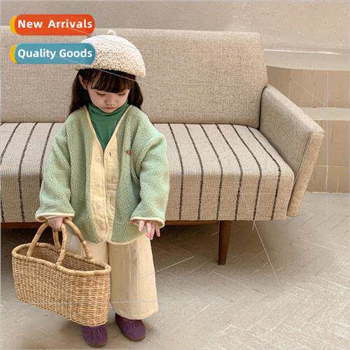 Korean childrens wear 2022 fall and winter new girls lamb wo