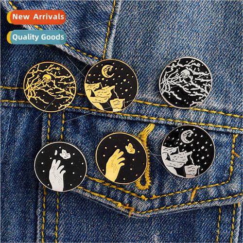 Jewelry Brooch Vintage Moon Star Dagger Alloy Brooch Drip Oi