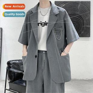 mens summer loose Short suit Korean gangster sleeved