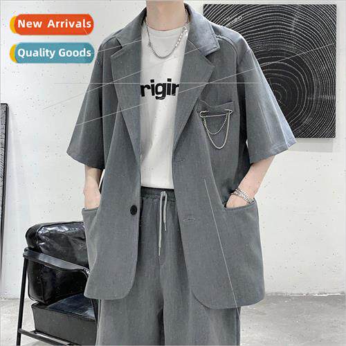 Short-sleeved suit suit mens summer loose Korean nd gangster