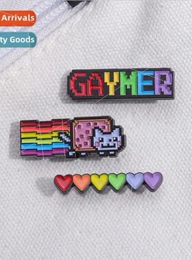 Rainbow love heart versatile English clothing accessories br