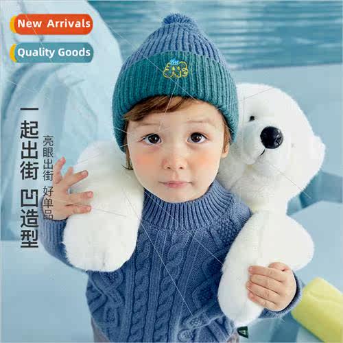 2023 winter new childrens color collision splicing hat anima