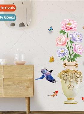 Wall Stickers Chinese Style 适用tune Peony Vase Bedroom Livi