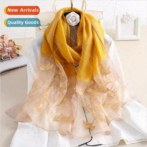 2023 new silk wool embroidered scarf high-grade female silk