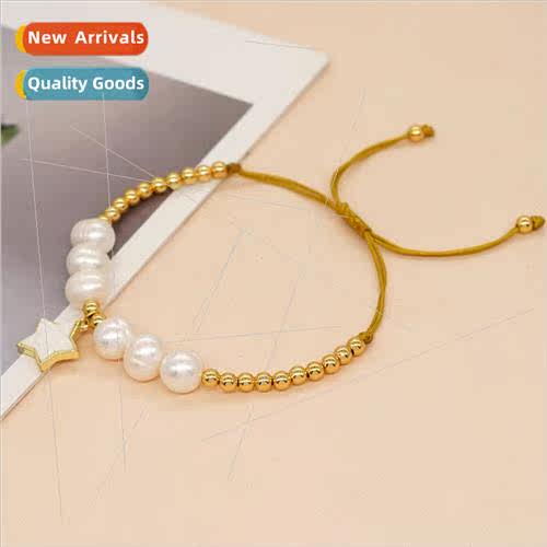 New simple bohemian  gold beads inlaid shell pentagram large