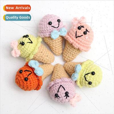 Finished handmade crocheted ice cream charm wool knitting ba