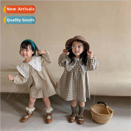 2023 fall Korean  of the new childrens dress cotton lace lap