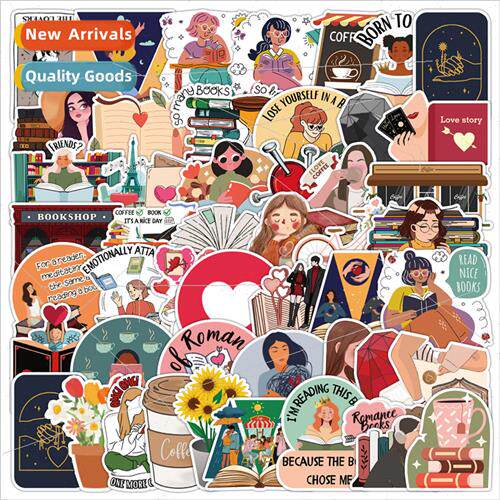 50 reading girl doodle stickers cell phone water cup compute