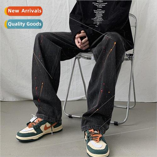 2022 spring  teenage paint dot drag ground jeans unisex coup