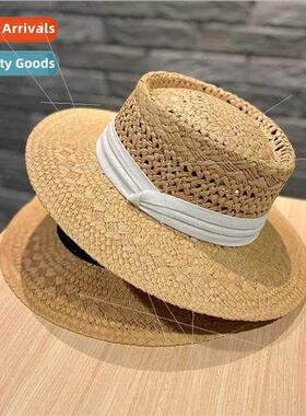 with the new fashion concave top flat brim straw hat female