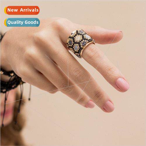 Stainless Steel Ring Antique Rice Beads Hand Knit Boho Pop