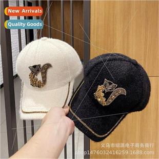 plush bas Korea diamonds with fox winter and fall female Hat