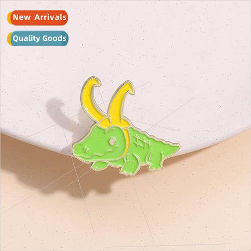 Green Animal Brooch Cartoon Dinosaur Triceratops al Metal Ba