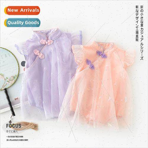 summer newborn baby clothes female baby ancient  plate buckl