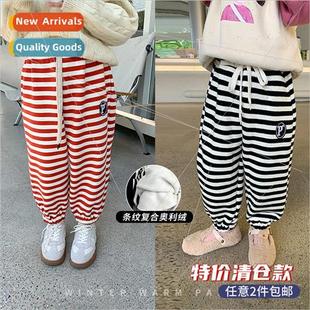 fleece striped sweatpants Childrens and piece boys girls one