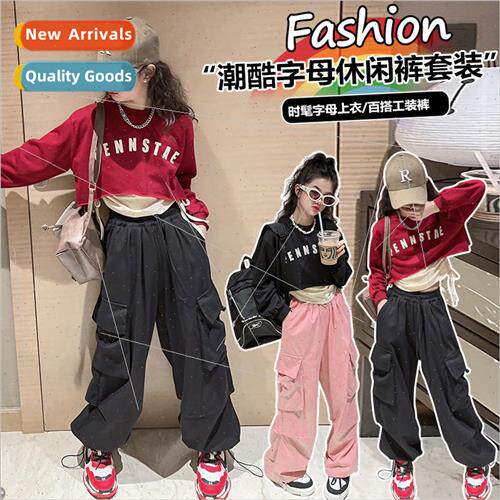 Girls Design Round Neck Long Sleeve Letter Printed Short Swe
