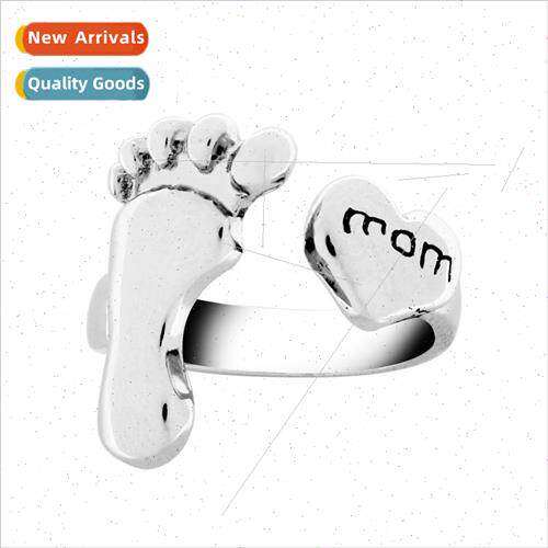 New foot prints open ring creative cute little feet engraved