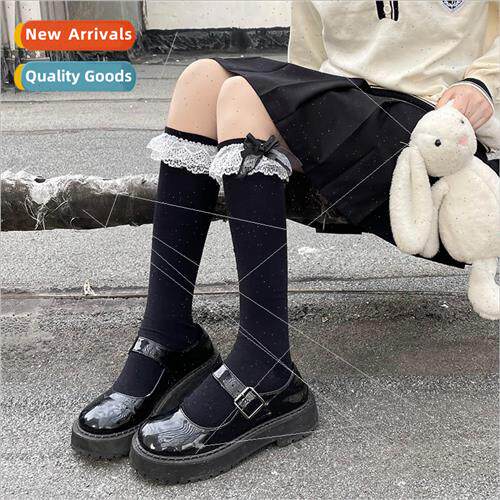 Lolita calf socks Japanese cute black lace lace bow socks fe