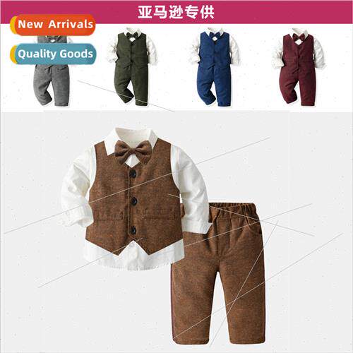 Childrens suit fall vest baby boy bow long-sleeved cotton ca