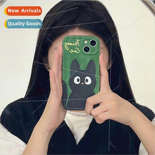 Niche cartoon cute little black cat 适用 iPhone 13/14 phone