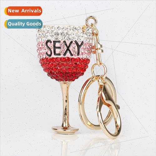 Korea full of diamonds red wine glass keychain car pendant g