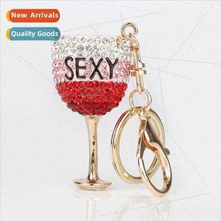 glass pendant car keychain wine red diamonds full Korea
